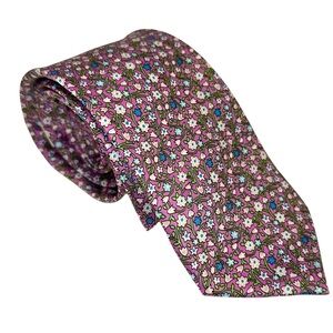 Vintage Pierre Cardin Mens Tie Pinkish Purple Floral Pattern Handmade 61x3”